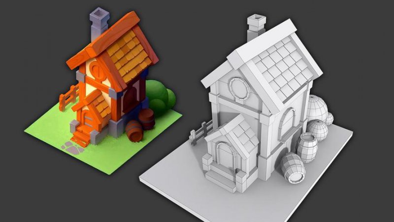 3dmax入门基础教学学员完成的高模气球房子作品展示